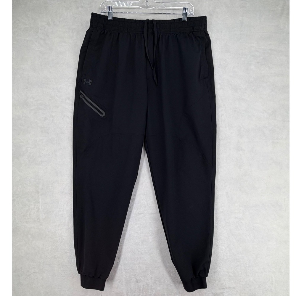 Under Armour Mens Black Tapered Joggers XL Zipper Pockets Athletic Training Pant